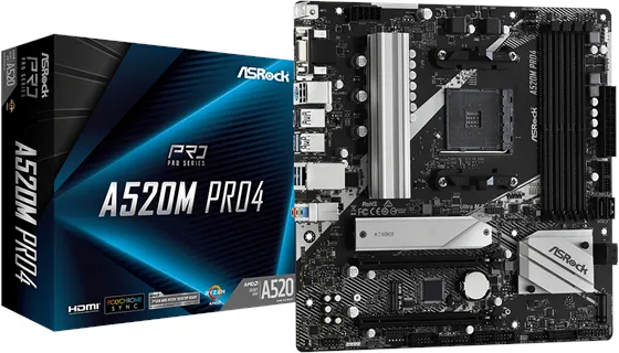 ASRock A520M Pro4 Bundkort - AMD A520 - AMD AM4 socket - DDR4 RAM - Micro-ATX